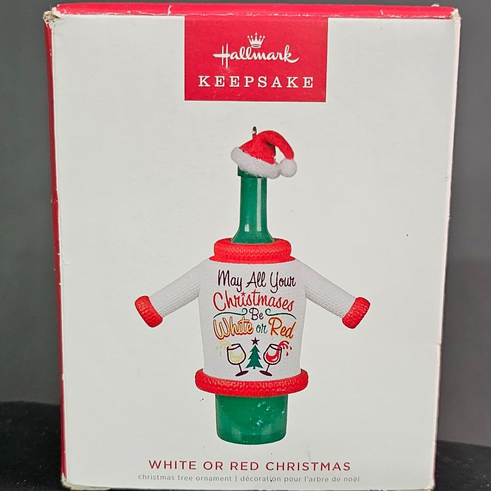 Hallmark White Or Red Christmas Wine Bottle With Sweater Keepsake Ornament NIB
